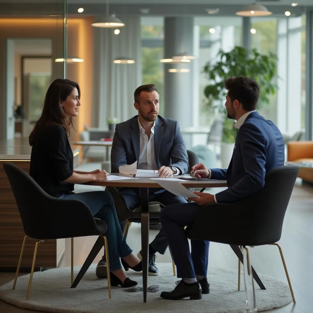 Reunión de consultoría con cliente en oficina